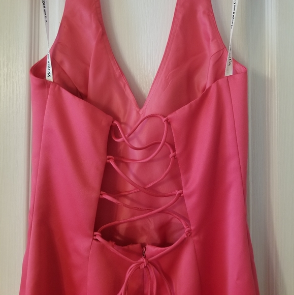 Satin Halter Gown with Embellished Bodice;Coral; Sz 5/6 - Picture 7 of 8